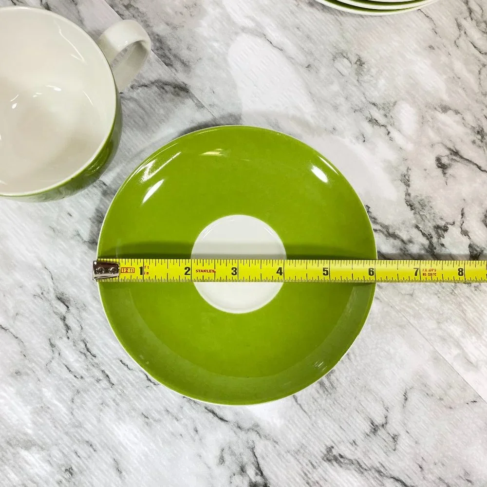 Crate & Barrel Hamptons Green Coffee Tea Cups and Saucers 7 Pieces